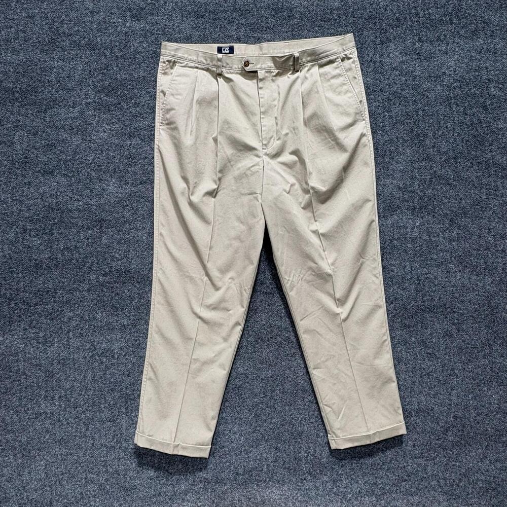 Cutter & Buck Pants Mens 44x26 Beige Pleated Chino Relaxed Fit Cotton Golf Khaki